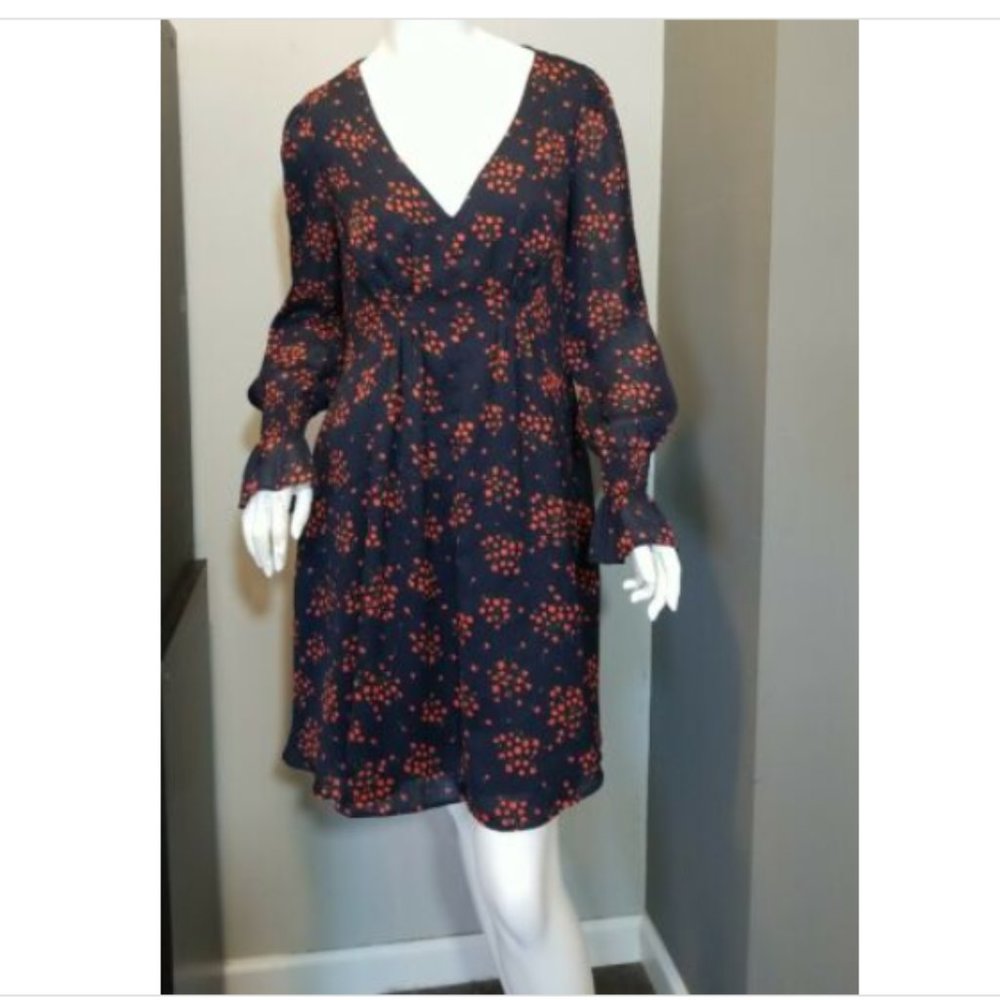 Ann Taylor Floral Smocked Cuff Long Sleeve Dress